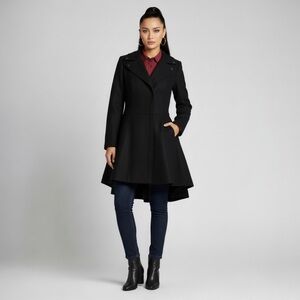 $209 City Chic Women’s Large Black Hi Lo Collared Oversized XS Frill Coat